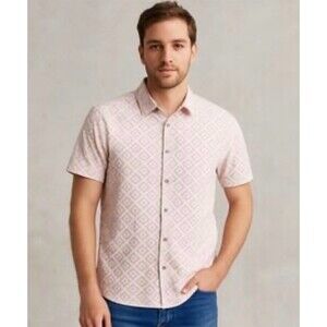Ted Baker Button-Up Shirt Men's M Pink/White Geometric Print Short Sleeve
